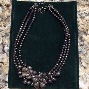 Purple Freshwater Pearl Multi-Strand Sterling Silver 925 Flower & Clasp